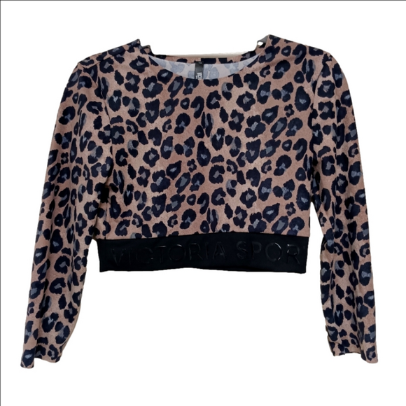 Victoria's Secret Sport Cheetah Leopard Print Long Sleeve Crop Top - Picture 1 of 4